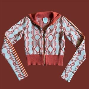 Urban Outfitters Burnt Orange and Tan Geometric Zip-Up Hoodie